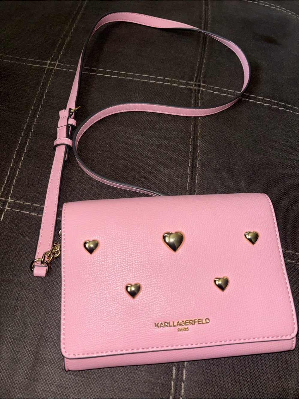 Karl Lagerfeld Pink Heart Stud Crossbody Wallet